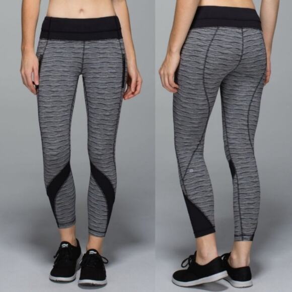 Lululemon Inspire Tight II Mesh Cyber Black Deep Coal Black Leggings Size 4 - Picture 1 of 5